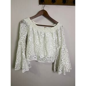 Hollister White Lace Off the Shoulder Top with Wide Bell Sleeves, Size XS